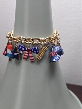 Betsey Johnson Gold-Tone Patriotic Charm Bracelet with Red, White & Blue Accents